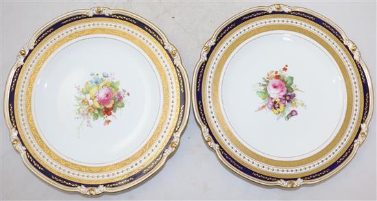 Six Royal Crown Derby flower painted plates and dishes, late 19th / early 20th century, largest 24.5cm